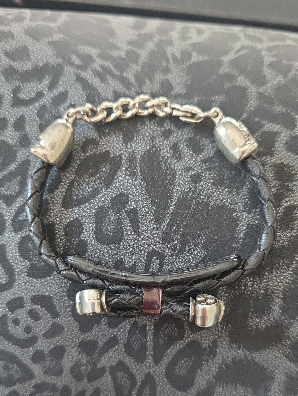 Brighton Black Braided Leather Bracelet with Silver Accents Size 7" To 8"